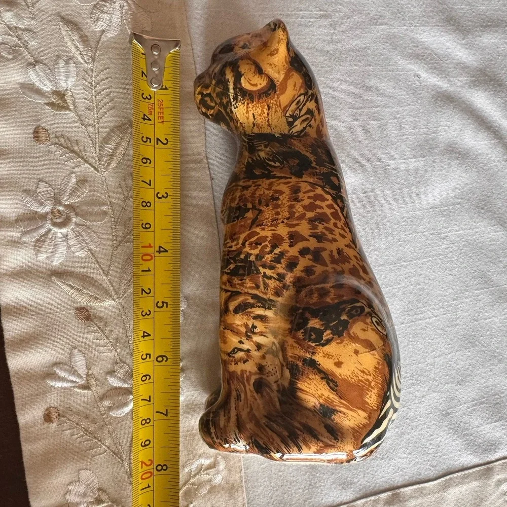 La Vie Leopard Cheetah Patchwork Quilt Paper Mache Figurine Ceramic 8